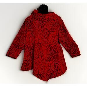 Ruby Rd Red Rose Velvet Burnout Lagenlook MED Mock Side Collar Asymmetric Hem